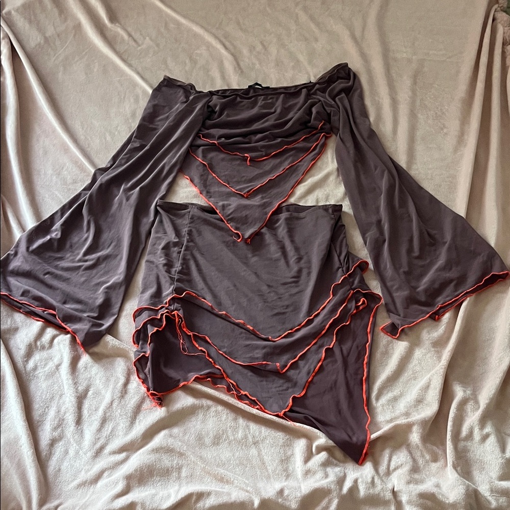 Fashion Nova Gray and Red Skirt Set